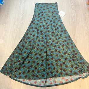 Lularoe Maxi skirt- size XXS teal green and red floral pattern NWT
